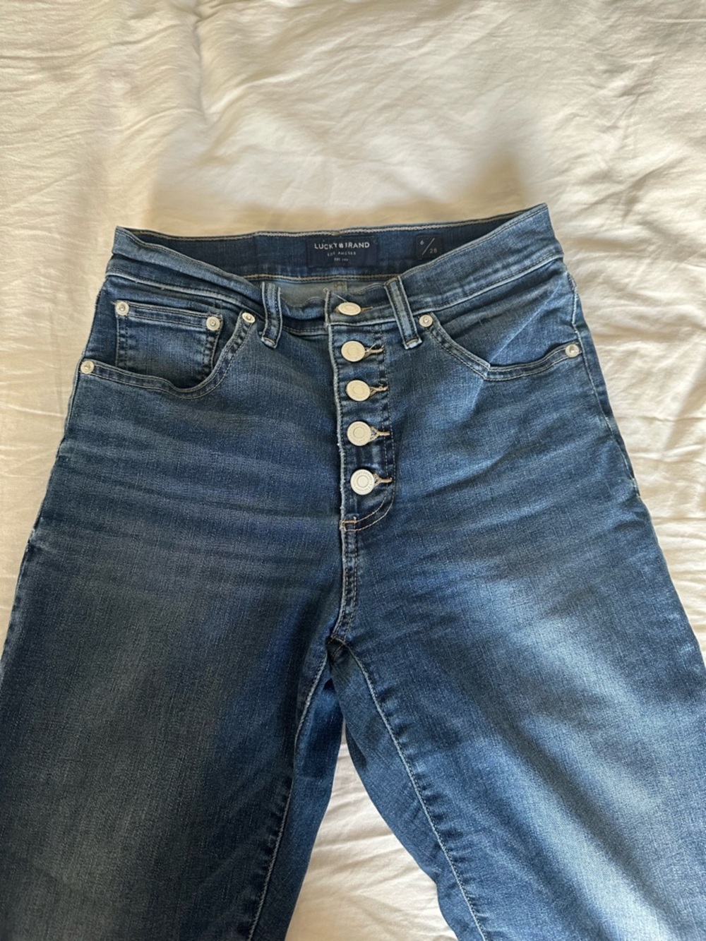 Lucky Brand High-Rise Button-Fly Jeans in Dark Blue Wash